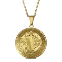 Fashion Locket Necklace, Stainless Steel, with 2Inch extender chain, gold color plated, oval chain & with letter pattern & for woman, 31x36mm, 2mm, Inner Diameter:Approx 23mm, Sold Per Approx 17 Inch Strand