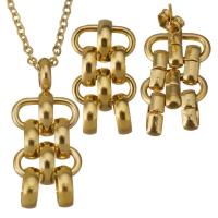 Conjuntos de joyería de acero inoxidable, pendiente & collar, chapado en color dorado, cadena oval & para mujer, 13.5x31mm, 2mm, 13.5x23mm, longitud aproximado 17 Inch, Vendido por Set