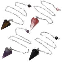 Brass Pendulum with Gemstone Conical silver color plated & oval chain 2mm Sold Per Approx 8 Inch Strand