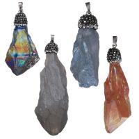 Ice Quartz Agate Pendant, with brass bail & Rhinestone Clay Pave, silver color plated, more colors for choice, 13-38x45-85x13-38mm, Hole:Approx 5x7mm, Sold By PC