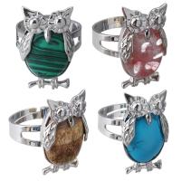 Brass Finger Ring, with Gemstone, Owl, silver color plated, different materials for choice & Unisex, 16x26mm, US Ring Size:6, Sold By PC