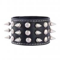 Cowhide Bracelet, with Tibetan Style, platinum color plated, Unisex, black, 44mm, Sold Per Approx 8.7 Inch Strand