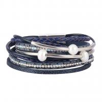 Cowhide Bracelet, with Resin Pearl & PU Leather & Tibetan Style, platinum color plated, for woman & with rhinestone & 2-strand, more colors for choice, 18mm, Sold Per Approx 15.3 Inch Strand