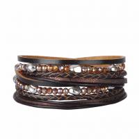 Cowhide Bracelet, with PU Leather & Crystal & Tibetan Style, platinum color plated, for woman & faceted & with rhinestone & 2-strand, more colors for choice, 17mm, Sold Per Approx 15.3 Inch Strand