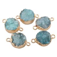 Ice Quartz Agate Connector, with Brass, Flat Round, gold color plated, druzy style & 1/1 loop, 19x12x5mm, Hole:Approx 1.5mm, 5PCs/Bag, Sold By Bag