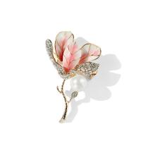 Cink Alloy Broš, s Shell Pearl, Cvijet, real pozlatom, za žene & emajl & s Rhinestone, nikal, olovo i kadmij besplatno, 33x55mm, Prodano By PC