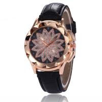 Women Wrist Watch, PU Leather, with Glass & Stainless Steel, rose gold color plated, for woman & with rhinestone, more colors for choice, 40x40x8mm, Length:Approx 9 Inch, Sold By PC
