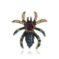 Tibetan Style Brooches, Spider, antique gold color plated, for woman & with rhinestone, nickel, lead & cadmium free, 28x35mm, Sold By PC