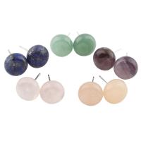 Gemstone Stud Earring, stainless steel post pin, Flat Round, different materials for choice & for woman, 12x9mm, 5Pairs/Bag, Sold By Bag