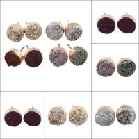 Ice Quartz Agate Stud Earring, stainless steel post pin, Flat Round, for woman, more colors for choice, 10x6mm-10x9mm, 5Pairs/Bag, Sold By Bag