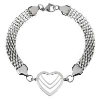 Stainless Steel Jewelry Bracelet, Heart, Unisex & mesh chain, original color, 30x20mm, 8mm, Sold Per Approx 9 Inch Strand