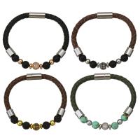 PU Leather Bracelet, with Gemstone & Brass, plated, different materials for choice & Unisex & micro pave cubic zirconia, 8.5mm, 6mm, 18x8mm, Sold Per Approx 8.5 Inch Strand