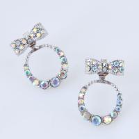 Brass Stud Earring, platinum plated, for woman & with cubic zirconia, nickel, lead & cadmium free, 20x13mm, Sold By Pair