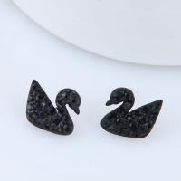 Brass Stud Earring Swan painted for woman & with cubic zirconia nickel lead & cadmium free Sold By Pair
