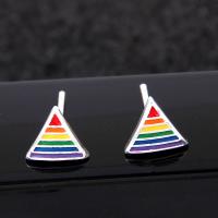 Brass Stud Earring Triangle platinum plated for woman & enamel nickel lead & cadmium free 8mm Sold By Pair