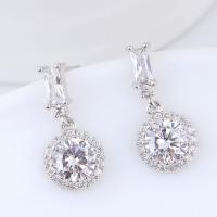 Brass Drop Earring, platinum plated, for woman & with cubic zirconia, nickel, lead & cadmium free, 18x8mm, Sold By Pair