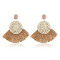 Rattan Tassel Earring, with Cotton Cord & Tibetan Style & Acrylic, gold color plated, for woman, more colors for choice, 75x90mm, Sold By Pair