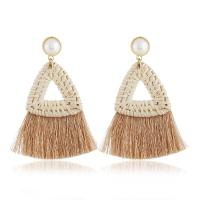 Rattan Tassel Earring, with Cotton Cord & Tibetan Style & Acrylic, gold color plated, for woman, more colors for choice, nickel, lead & cadmium free, 75x90mm, Sold By Pair