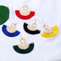 Rattan Tassel Earring with Cotton Cord & Zinc Alloy gold color plated for woman nickel lead & cadmium free Sold By Pair