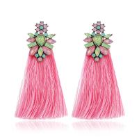 Tibetan Style Tassel Earring, with Nylon Cord, plated, for woman & with rhinestone, more colors for choice, nickel, lead & cadmium free, 25x75mm, Sold By Pair