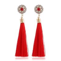 Tibetan Style Tassel Earring, with Nylon Cord, gold color plated, for woman & with rhinestone, more colors for choice, nickel, lead & cadmium free, 16x88mm, Sold By Pair