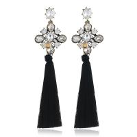 Zinc Alloy Tassel Earring with Nylon Cord plated for woman & with rhinestone nickel lead & cadmium free Sold By Pair