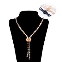 Perlas cultivadas de agua dulce Collar de suéter, con metal, Arroz, para mujer, más colores para la opción, 6x8mm, Vendido para aproximado 39 Inch Sarta