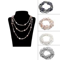 Freshwater Pearl Tröja halsband, med Glass Seed Beads, för kvinna, fler färger för val, 7x10mm, Såld Per Ca 62.5 inch Strand