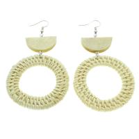 Rattan Drop Earring, with Wood, brass earring hook, Donut, woven pattern & for woman, 50x94x5mm, 10Pairs/Bag, Sold By Bag