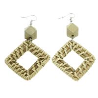 Rattan Drop Earring with Wood brass earring hook Squaredelle woven pattern & for woman Sold By Bag