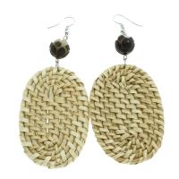 Rattan Drop Earring, brass earring hook, Flat Oval, woven pattern & for woman, 42x98x12mm, 10Pairs/Bag, Sold By Bag