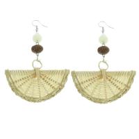 Rattan Drop Earring, brass earring hook, Fan, woven pattern & for woman, 64x89x14mm, 10Pairs/Bag, Sold By Bag