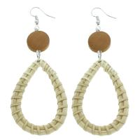 Rattan Drop Earring, with Wood, brass earring hook, Teardrop, woven pattern & for woman, 36x94x4mm, 10Pairs/Bag, Sold By Bag