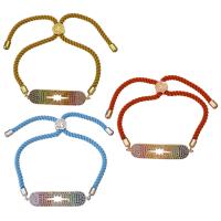 corde en nylon bracelet, avec laiton, Placage, unisexe & réglable & pavé de micro zircon, plus de couleurs à choisir, 40x19mm, 3mm, Vendu par Environ 6-8 pouce brin