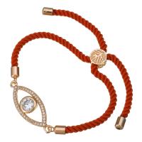 corde en nylon bracelet, avec laiton, oeil de cheval, Plaqué de couleur d'or rose, unisexe & réglable & avec zircone cubique, 31x12mm, 3mm, Vendu par Environ 6-8 pouce brin