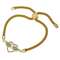 corde en nylon bracelet, avec laiton, coeur, Plaqué de couleur d'or rose, unisexe & réglable & pavé de micro zircon, 29x14mm, 3mm, Vendu par Environ 6-8 pouce brin