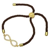 corde en nylon bracelet, avec laiton, Infini, Placage de couleur d'or, unisexe & réglable & pavé de micro zircon, 29x9mm, 3mm, Vendu par Environ 6-8 pouce brin