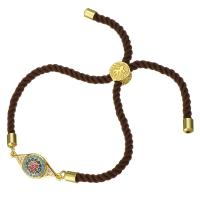 corde en nylon bracelet, avec laiton, oeil de cheval, Placage de couleur d'or, unisexe & réglable & pavé de micro zircon, 23x10mm, 3mm, Vendu par Environ 6-8 pouce brin
