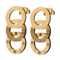 Stainless Steel Stud Earrings gold color plated with rhinestone Sold By Pair