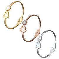 Stainless Steel Bangle, with Rhinestone Clay Pave, Heart, plated, for woman, more colors for choice, 15x15mm,3mm, Inner Diameter:Approx 57x47mm, Sold By PC