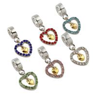 European Style Zinc Alloy Dangle Beads Heart plated without troll & with rhinestone lead & cadmium free Approx 5mm Sold By Bag