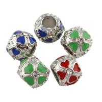 Tibetan Style European Beads, Drum, platinum color plated, without troll & enamel & with rhinestone, more colors for choice, lead & cadmium free, 9x11mm, Hole:Approx 5mm, 5PCs/Bag, Sold By Bag