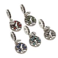 European Style Tibetan Style Dangle Beads, Tree, antique silver color plated, without troll & with rhinestone, more colors for choice, lead & cadmium free, 13x27x2mm, Hole:Approx 5mm, 5PCs/Bag, Sold By Bag