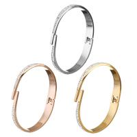 Stainless Steel Bangle, with Rhinestone Clay Pave, plated, for woman, more colors for choice, 6mm, Inner Diameter:Approx 63x48mm, Sold By PC
