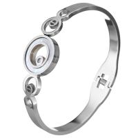 acier inoxydable bracelet ordinaire, avec coquille blanche, beignet, pour femme, couleur originale, 18x18mm, 6mm, Diamètre intérieur:Environ 60x46mm, Vendu par PC