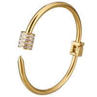 aço inoxidável abertura da pulseira, with argila, cromado de cor dourada, para mulher, 10x9mm, 4mm, Diametro interno:Aprox 58x44mm, vendido por PC