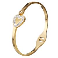 acier inoxydable bracelet ordinaire, avec argile, coeur, Placage de couleur d'or, pour femme, 15mm, Diamètre intérieur:Environ 58x48mm, Vendu par PC