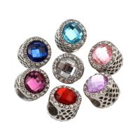 Tibetan Style European Large Hole Beads, Column, platinum color plated, without troll & with rhinestone, more colors for choice, lead & cadmium free, 11x12mm, Hole:Approx 6mm, 100PCs/Bag, Sold By Bag