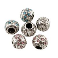 Tibetan Style European Beads, Drum, antique silver color plated, without troll & with rhinestone & blacken, more colors for choice, lead & cadmium free, 9x11mm, Hole:Approx 5mm, 5PCs/Bag, Sold By Bag