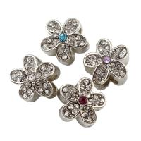 Zinc Alloy European Large Hole Beads Flower platinum color plated without troll & with rhinestone lead & cadmium free Approx 6mm Sold By Bag